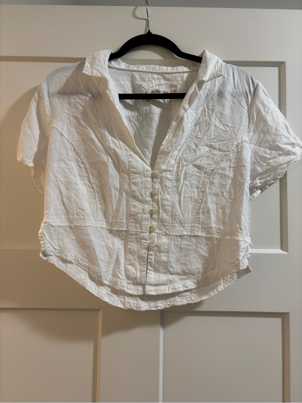 We The Free White Short-Sleeve Button Front Top